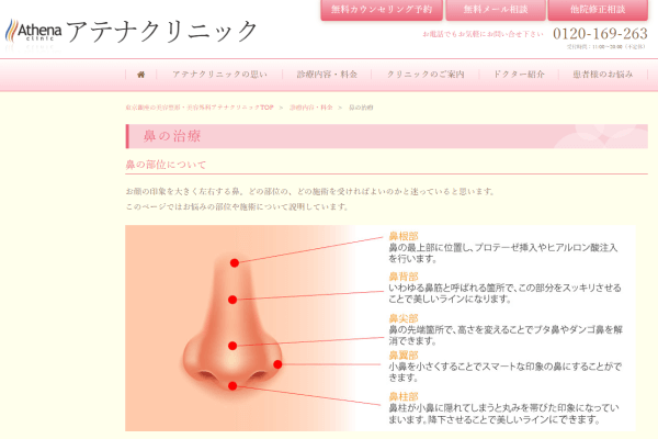 アテナクリニックの公式HP画面