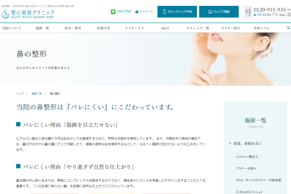 聖心美容クリニックの公式HP画面